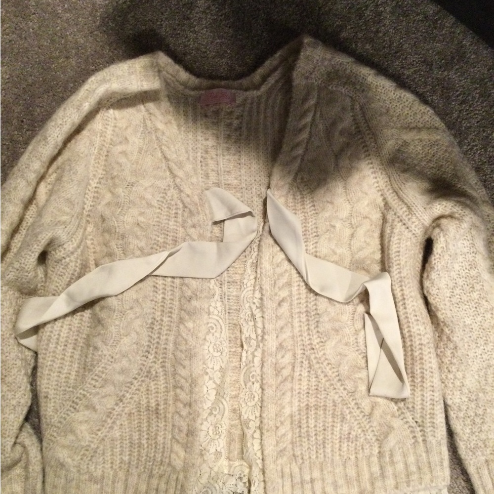 Pink Lily Cream Cable Knit Cardigan
